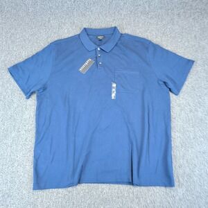 Van Heusen Mens Polo Shirt 2XL 100% Cotton Blue Short Sleeve Pocket Interlock